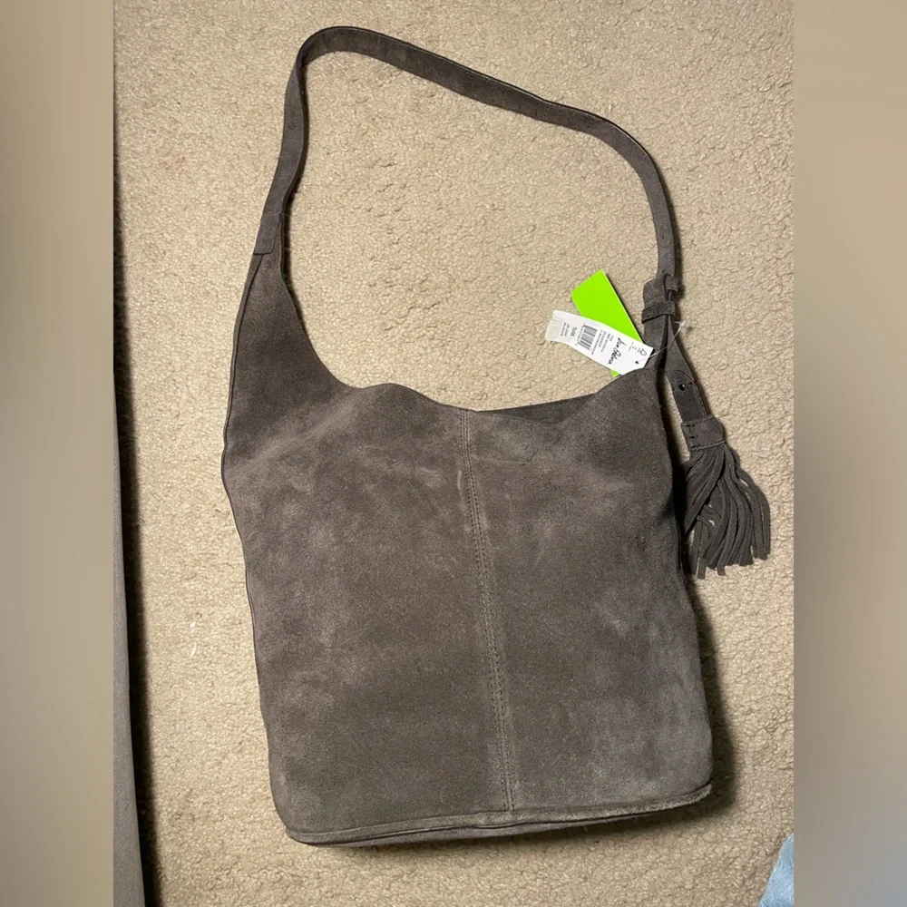 Sam Edelman🤎🖤 Astrid spiced pecan Suede Women's Black Leather Bucket Bag NWT